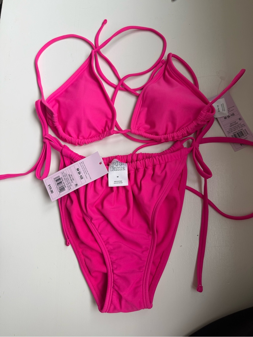 wild fable Hot Pink Tie-Strap Triangle Bikini Set